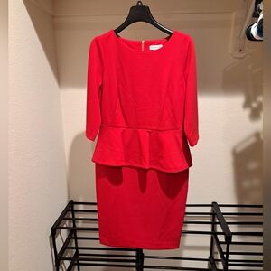 Calvin Klein Red Peplum Dress Size 8